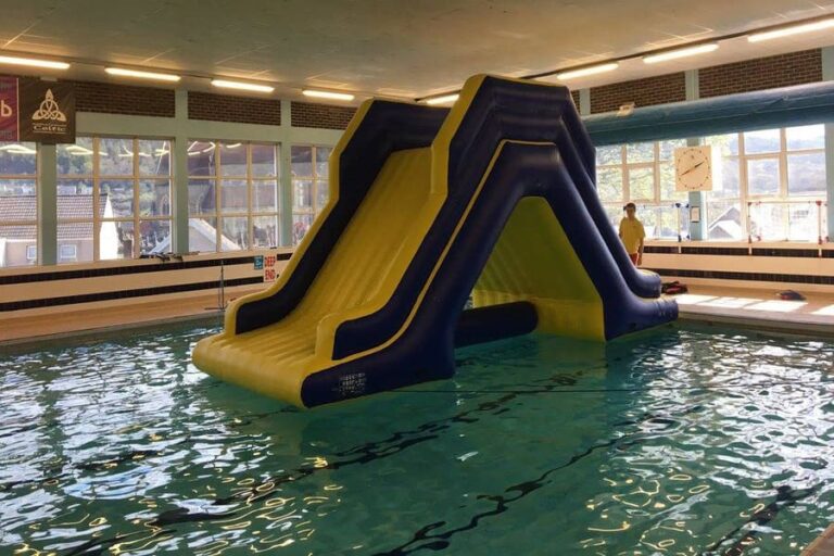 Large inflatable slide in pool at Pontardawe swimming pool